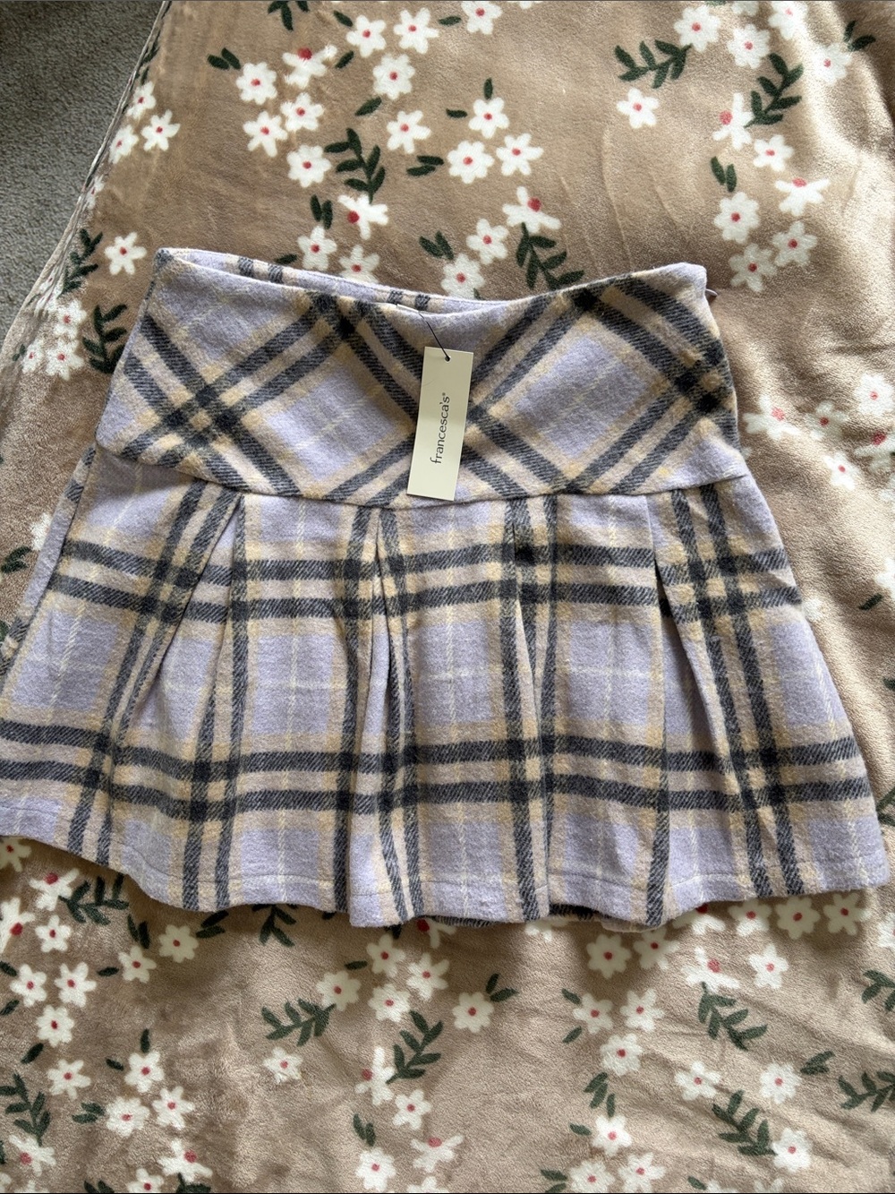 Francesca's Collections Lavender Plaid Skater Skirt